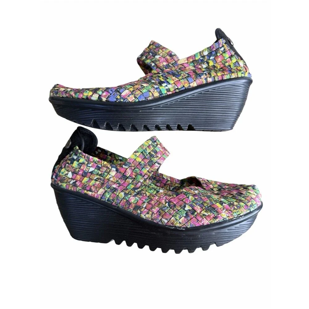 Bernie Mev Lulia Wedge Shoes Womens EU 38/8M Colorful Woven Slip On Platform